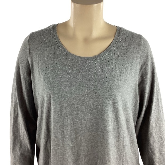 Avenue Gray Long Sleeve Scoop Neck Embellished T-Shirt 22/24 - Picture 2 of 6